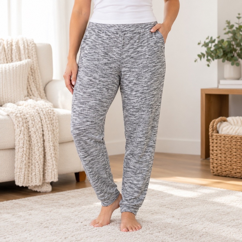 Bobbie Brooks 3X Marled Gray Lounge Pants Soft Knit Pajama Sleepwear Tapered Leg